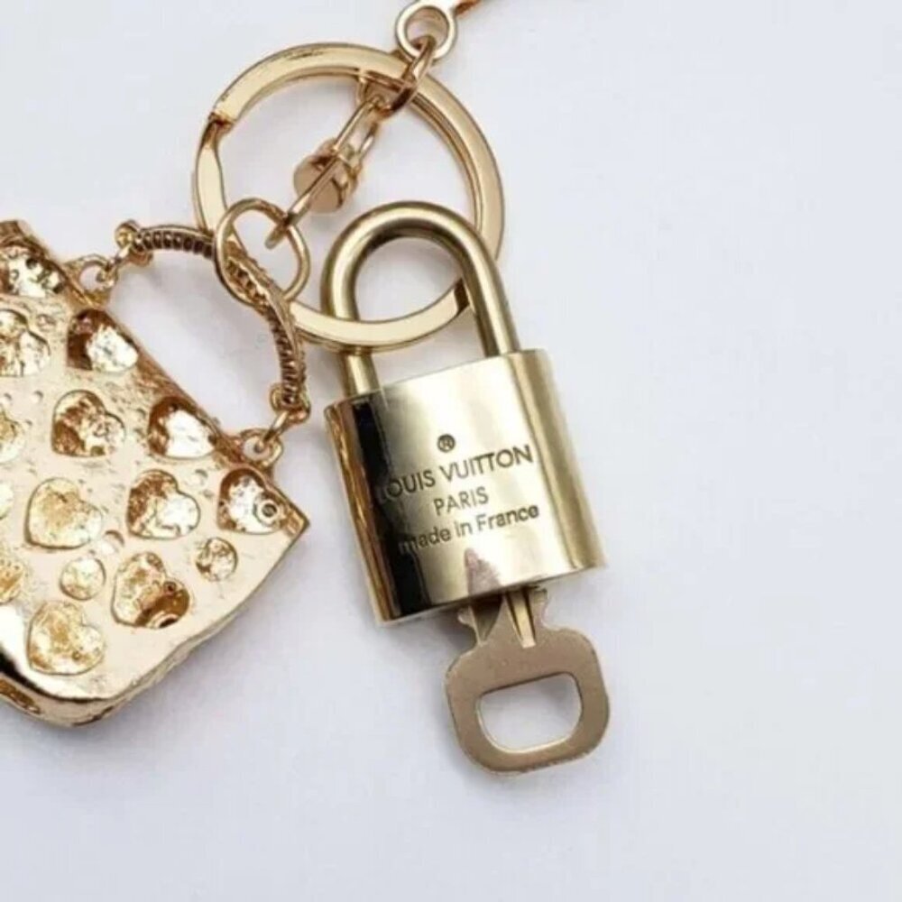 Authentic Louis Vuitton Padlock & Key Gold ✨Unbranded Bag Charm Keychain - Picture 5 of 7